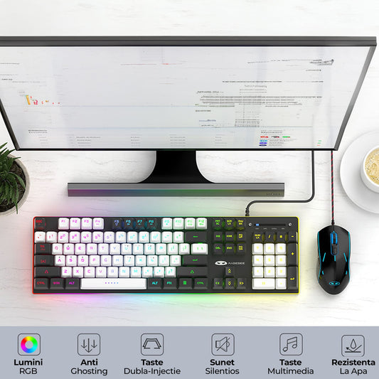 Kit Tastatura Timebox, Mouse Gaming, RGB, 104 taste, Negru