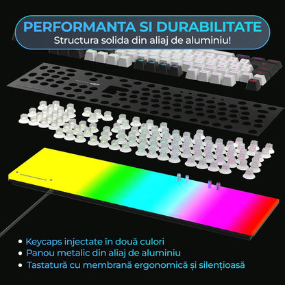 Kit Tastatura Timebox, Mouse Gaming, RGB, 104 taste, Negru