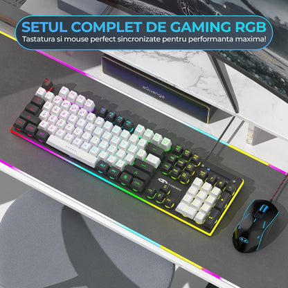 Kit Tastatura Timebox, Mouse Gaming, RGB, 104 taste, Negru