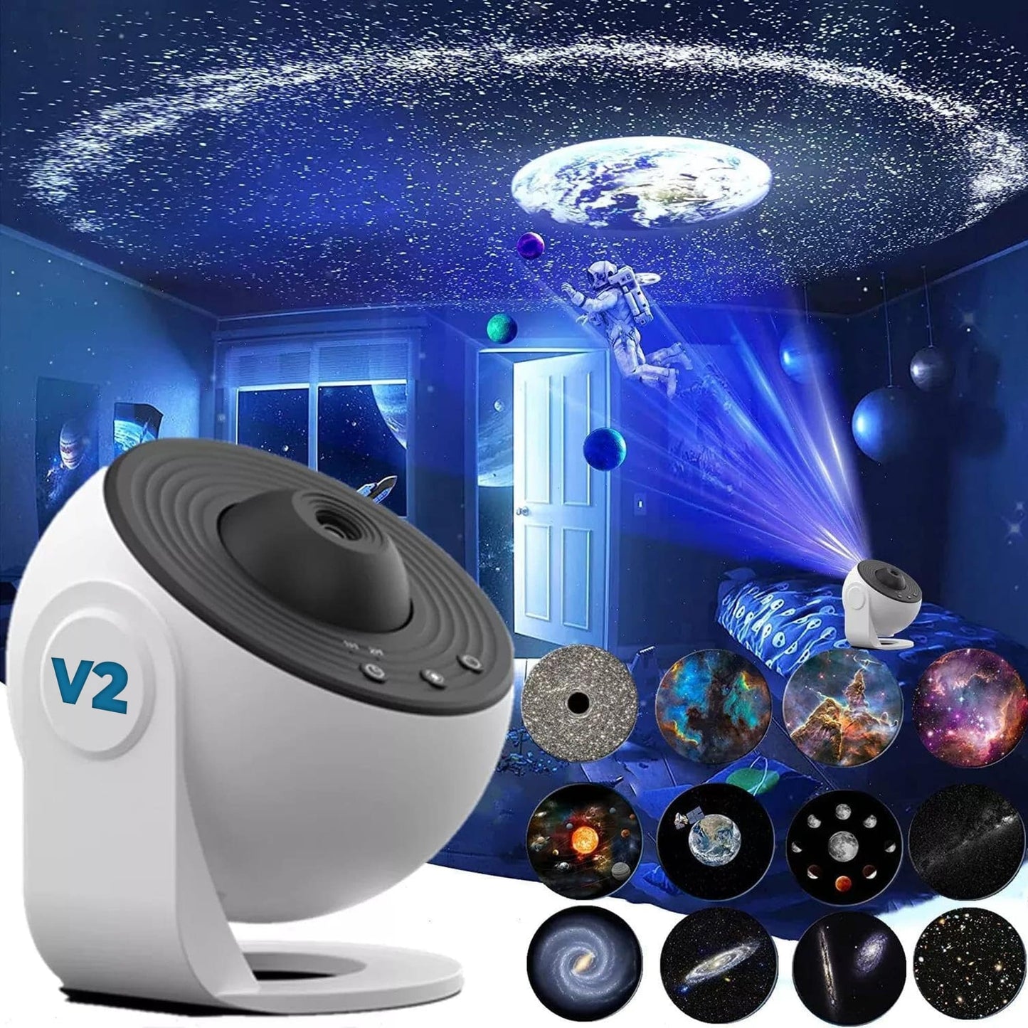 Lampa de veghe tip proiector stele, galaxii pentru camera, pamant, Alb