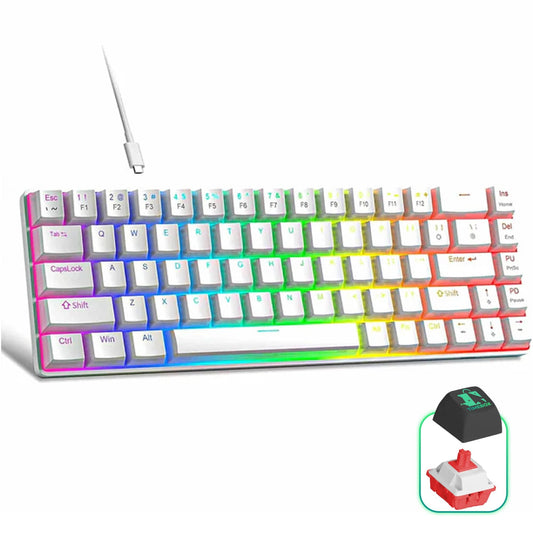 Tastatura Mecanica Gaming Timebox, Red Swtich, 60%, iluminare RGB, Alb