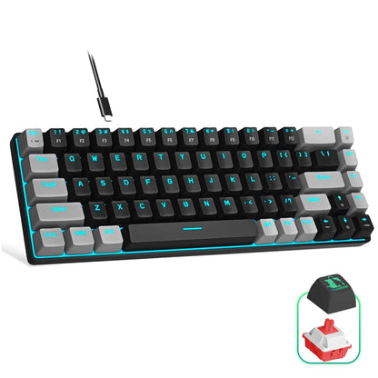 Tastatura Mecanica Gaming Timebox, Red Swtich, 60%, Lumini LED, Negru Gri