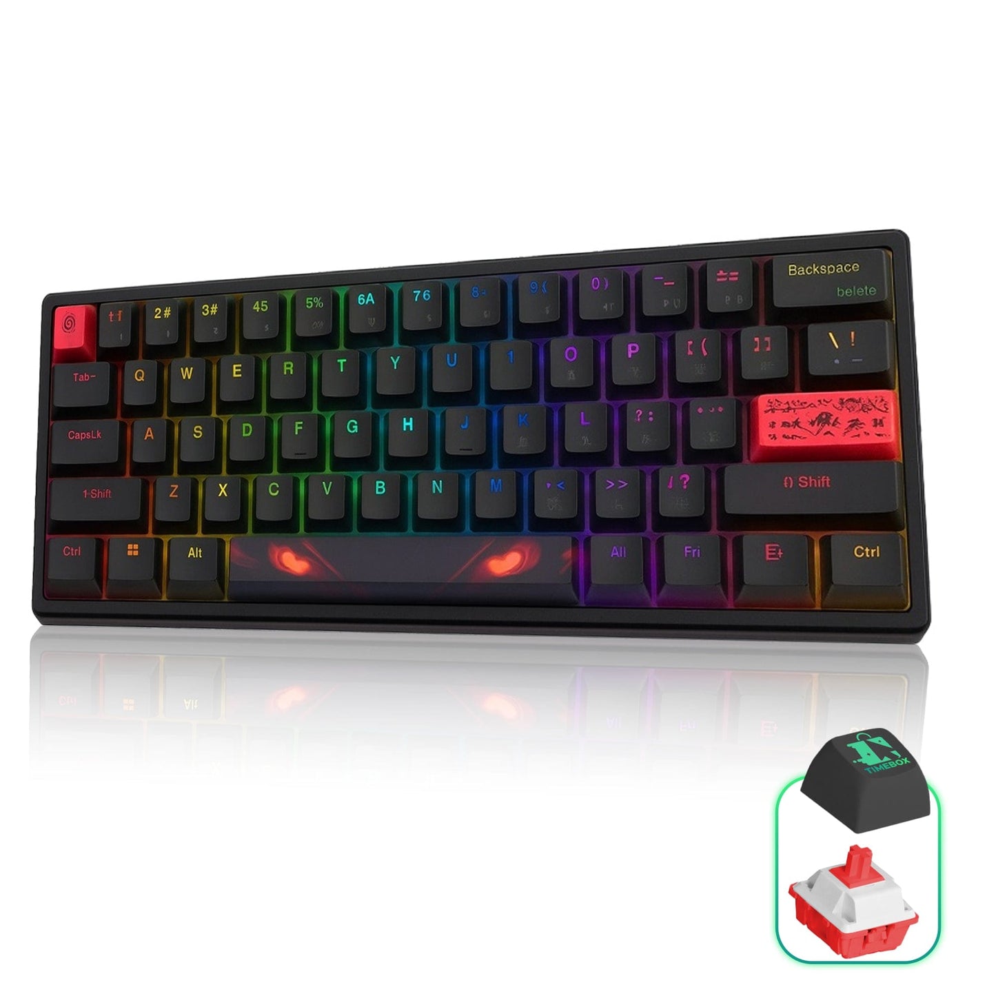 Tastatura mecanica gaming Timebox, 60%, Hot-Swap, USB-C, RGB programabil, Negru