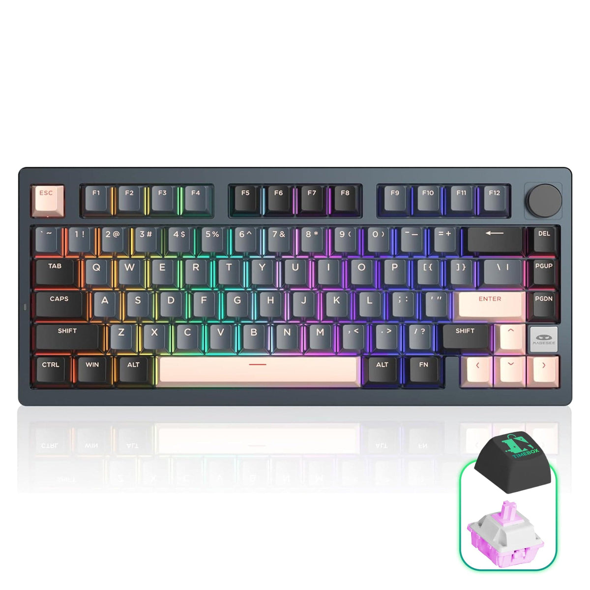 Tastatura Mecanica Wireless 75% Timebox, Hot-Swap, Gasket, Negru