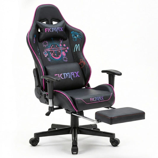 Scaun Gaming Timebox, 160°, Tetiera si Perna Lombara, Roz