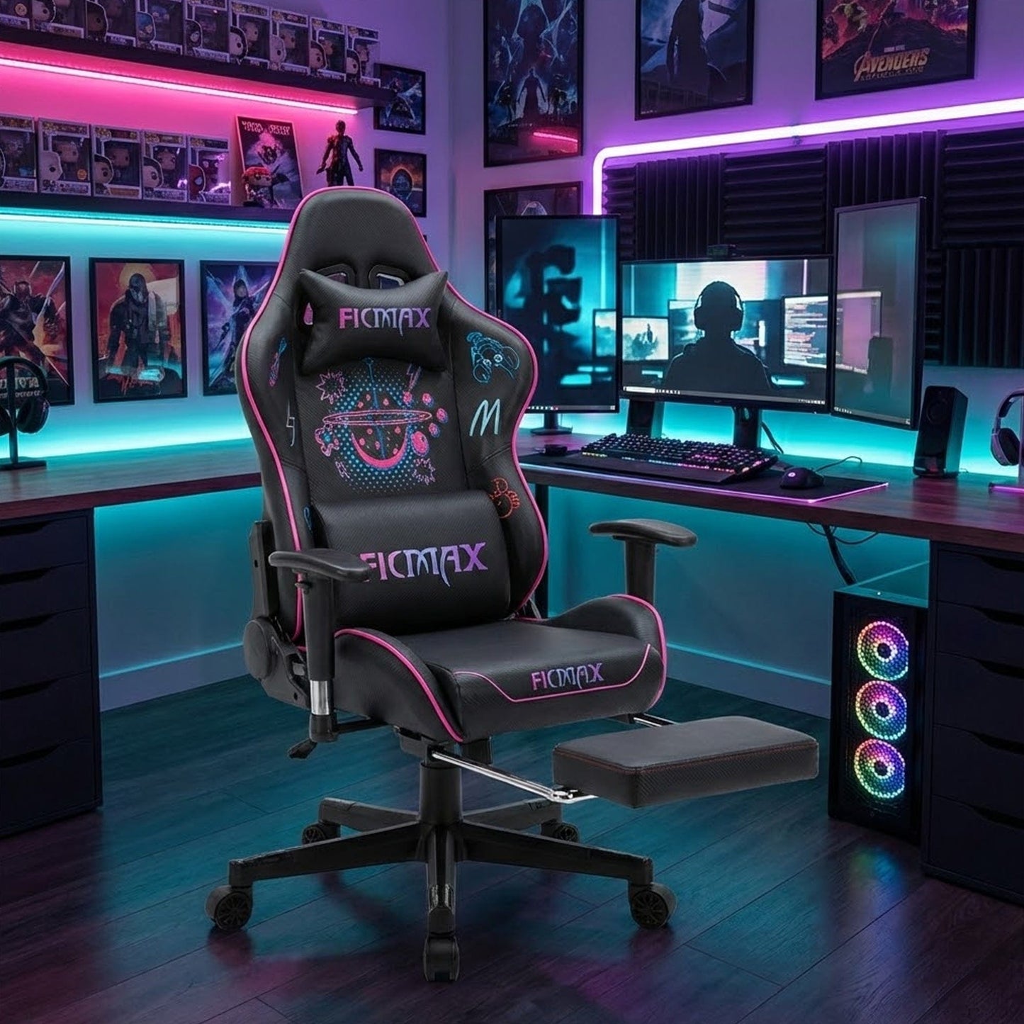 Scaun Gaming Timebox, 160°, Tetiera si Perna Lombara, Roz