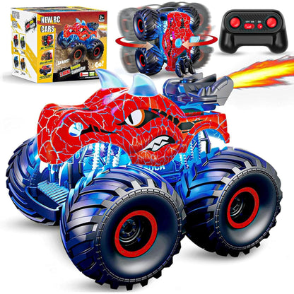 Masina cu telecomanda RC Timebox, 4x4, Dinozaur Monster Truck, lumini LED, Rosu