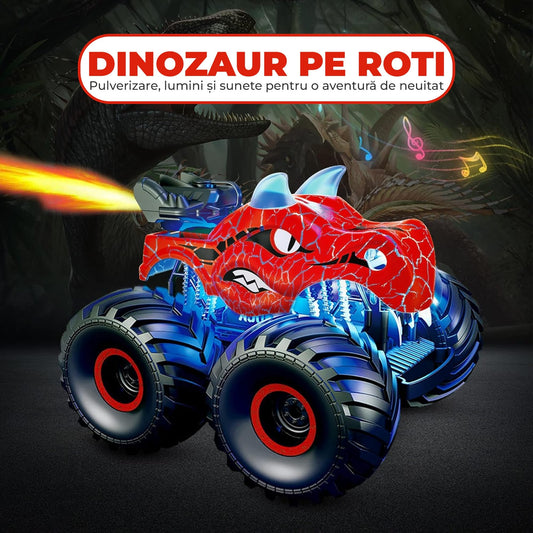Masina cu telecomanda RC Timebox, 4x4, Dinozaur Monster Truck, lumini LED, Rosu