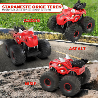 Masina cu telecomanda RC Timebox, 4x4, Dinozaur Monster Truck, lumini LED, Rosu