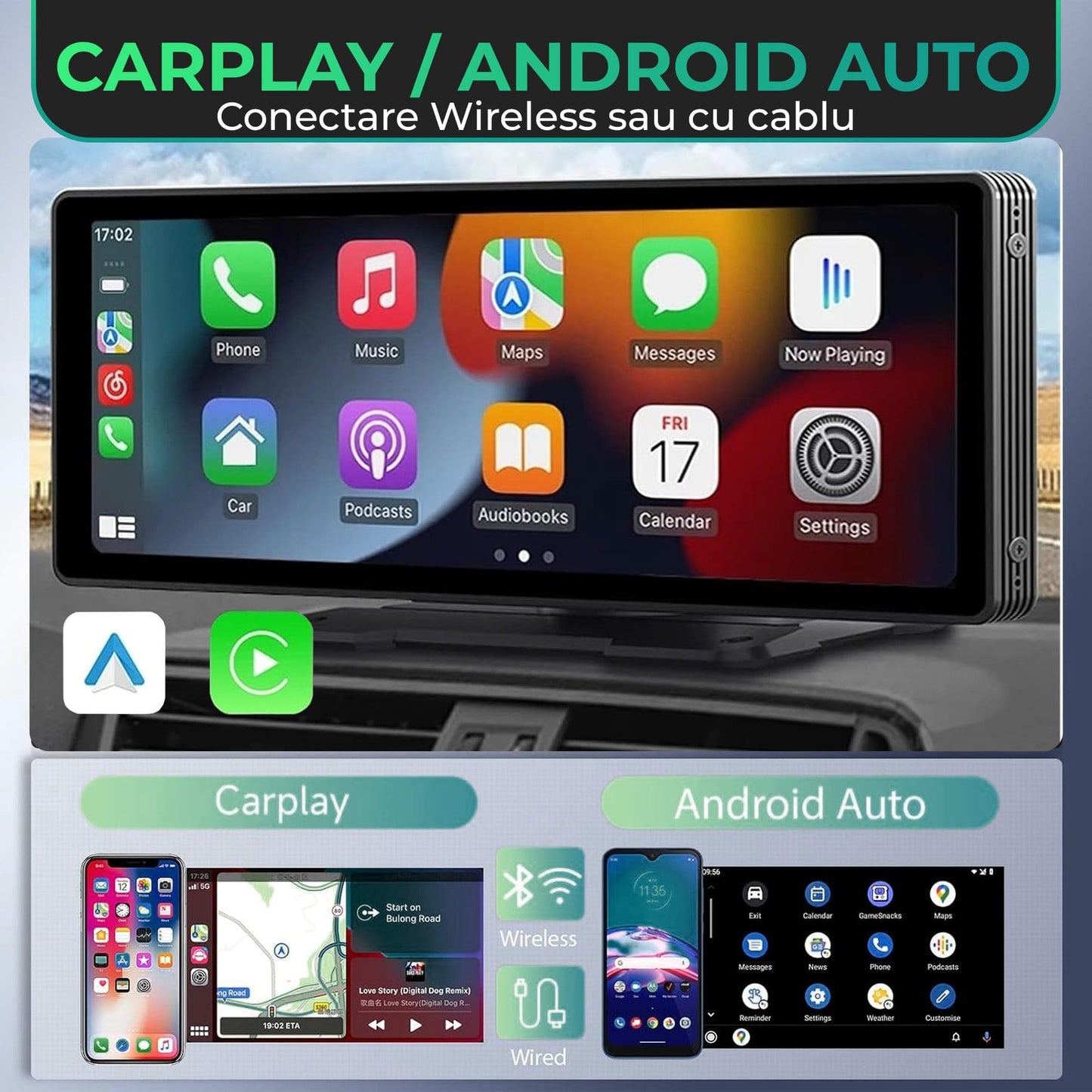 Navigatie Auto Timebox, Apple CarPlay, Android Auto, Wireless, USB 2, Aux