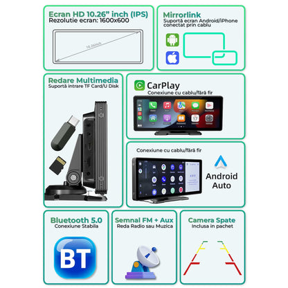 Navigatie Auto Timebox, Apple CarPlay, Android Auto, Wireless, Aux