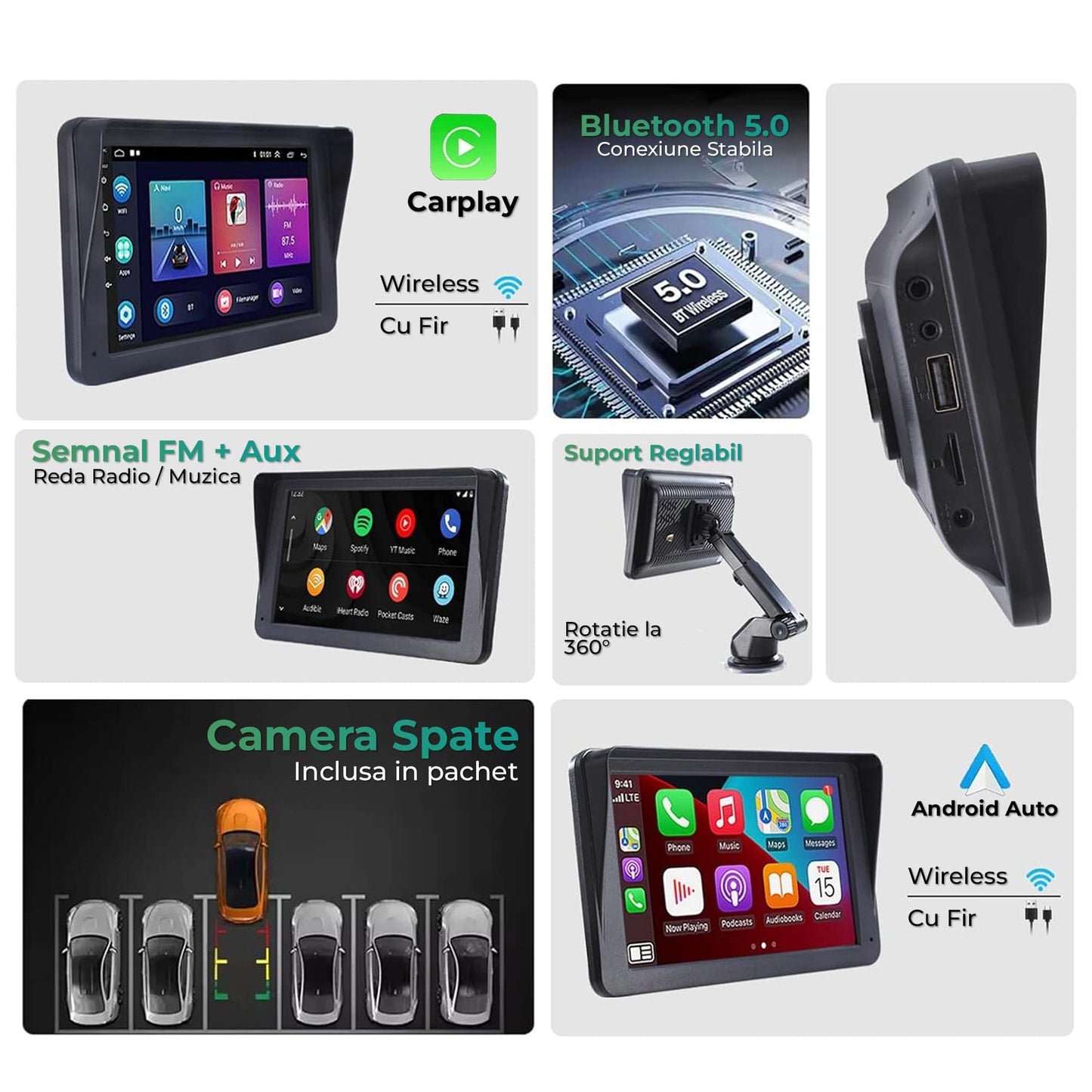 Navigatie Auto Timebox, Apple CarPlay, Android Auto, Ecran HD 7" inch