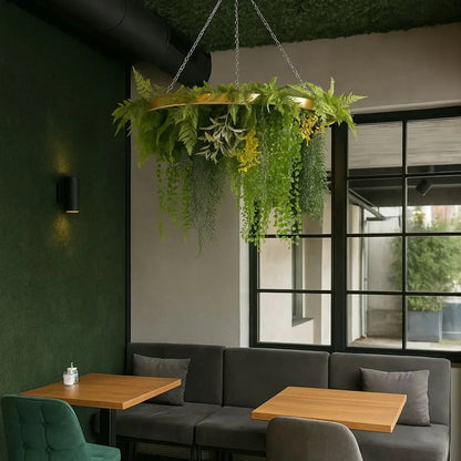 Aranjament Suspendat cu Plante Artificiale pe Disc Decorativ Negru, Naimeed D7447, diametru 30 cm