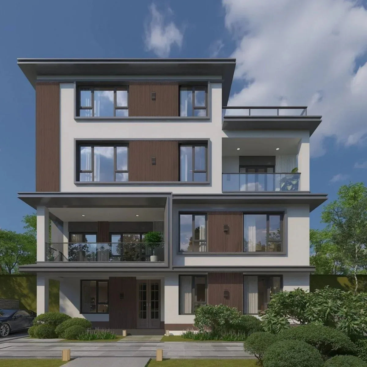 Lambriu decorativ WPC, reliefat, pentru exterior, montaj rapid, rezistenta ridicata, Naimeed D7495, 280x22x2.6cm, Tec