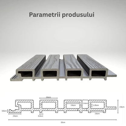 Lambriu decorativ WPC, reliefat, pentru exterior, montaj rapid, rezistenta ridicata, Naimeed D7491, 280x22x2.6cm, Stejar gri