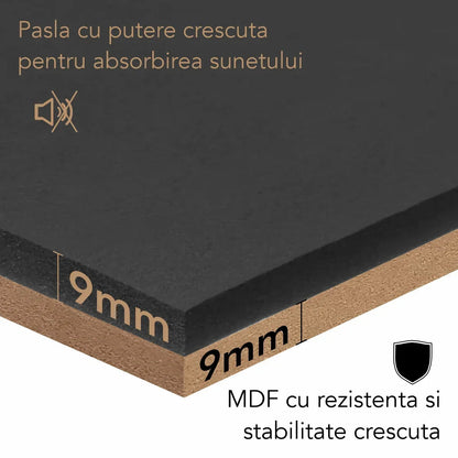Set 6 Panouri riflaj acustic decorativ, MDF si pasla, Naimeed D6234, 240x30x1.8cm, Gri