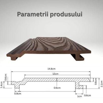 Lambriu decorativ riflaj WPC, pentru exterior, montaj rapid, rezistenta ridicata, Naimeed D7496, 280x14.8x2.1cm, Nuc natural