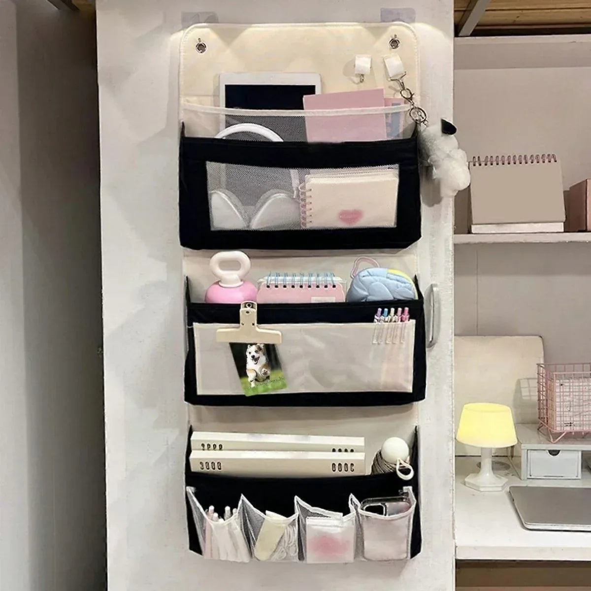 Organizator Suspendat Multifunctional, 7 spatii depozitare, Naimeed D7685, dimensiuni 10x30x70cm, Alb/Gri