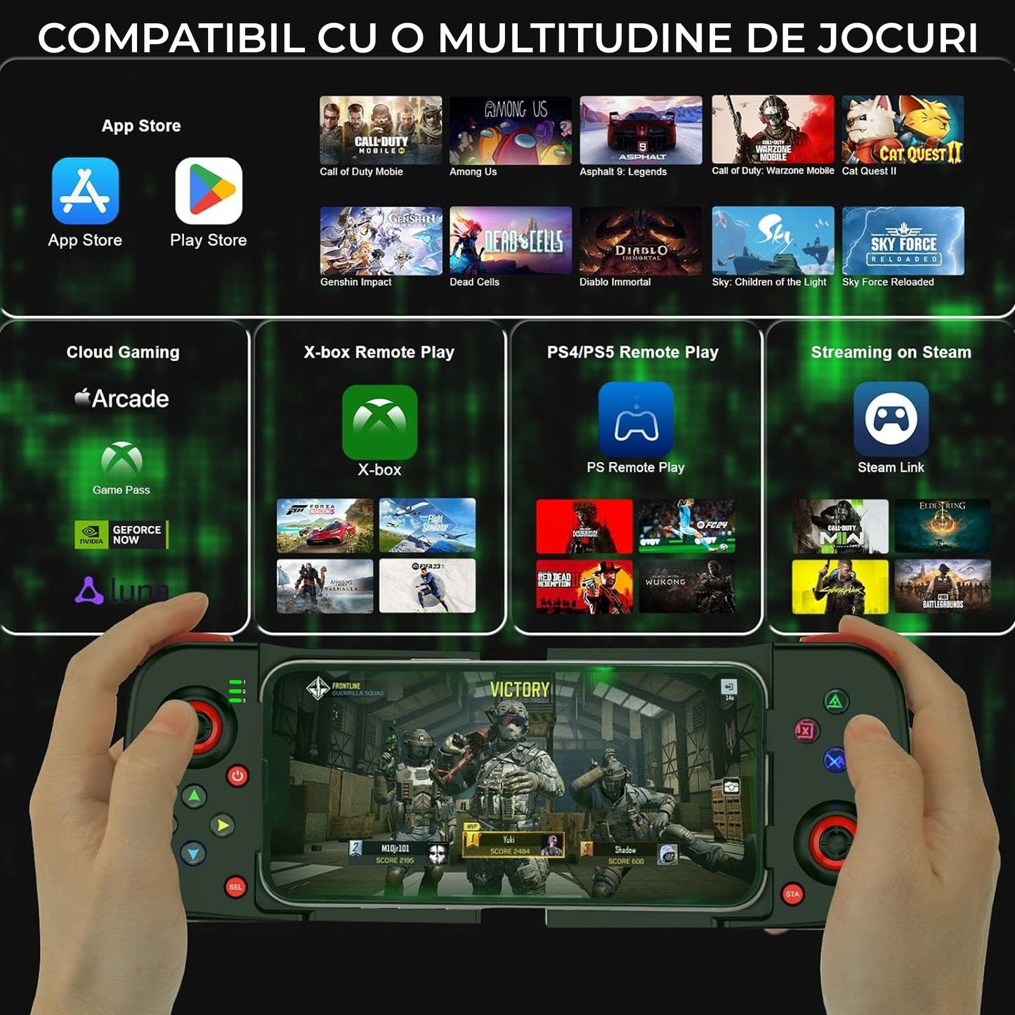GamePad Controller Gaming pentru telefon Android, iOS, Nintendo Switch, Negru