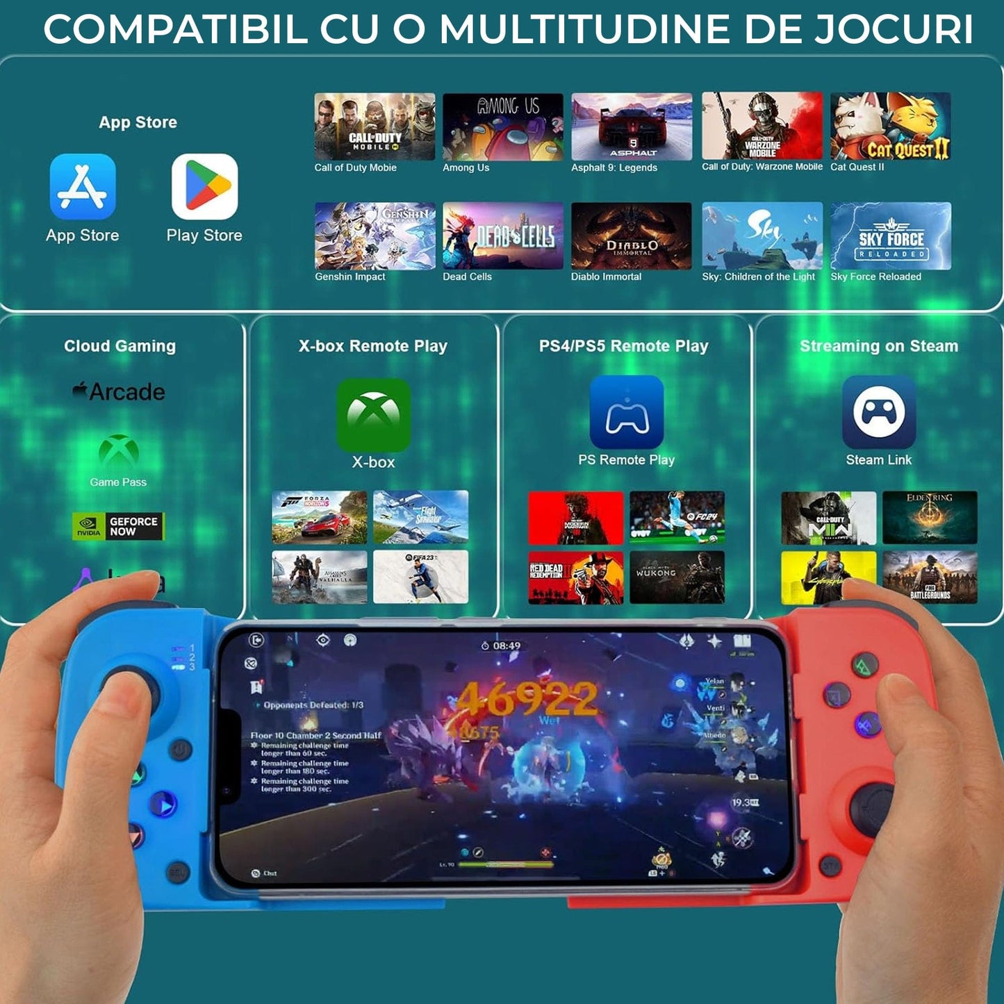 GamePad Controller Gaming pentru telefon Android, iOS, Nintendo Switch, Rosu
