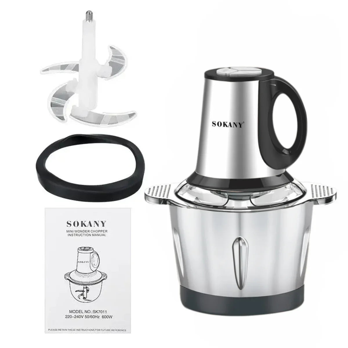 Tocator electric Sokany SK-7011, 4 lame din otel inoxidabil de inalta calitate, 500 W, 3L, recipient din Inox, Negru