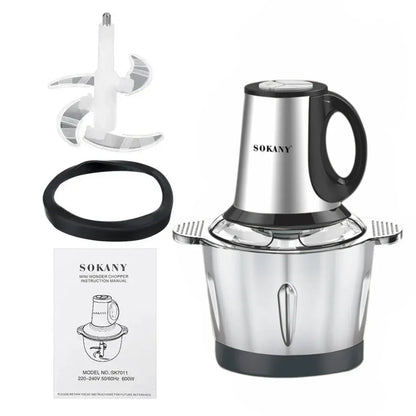 Tocator electric Sokany SK-7011, 4 lame din otel inoxidabil de inalta calitate, 500 W, 3L, recipient din Inox, Negru