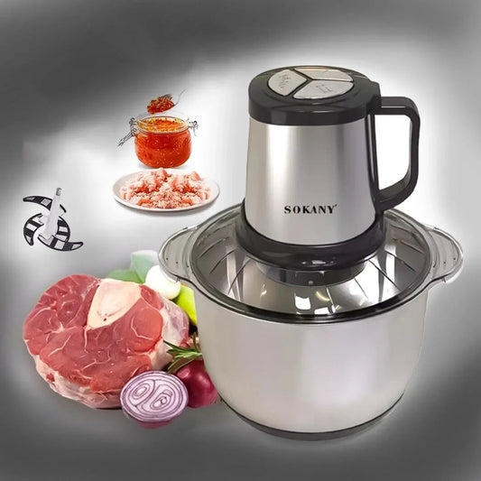 Tocator electric Sokany SK-7015, 4 lame din otel inoxidabil de inalta calitate, 800 W, 4.5L, recipient din Inox, Negru/Inox