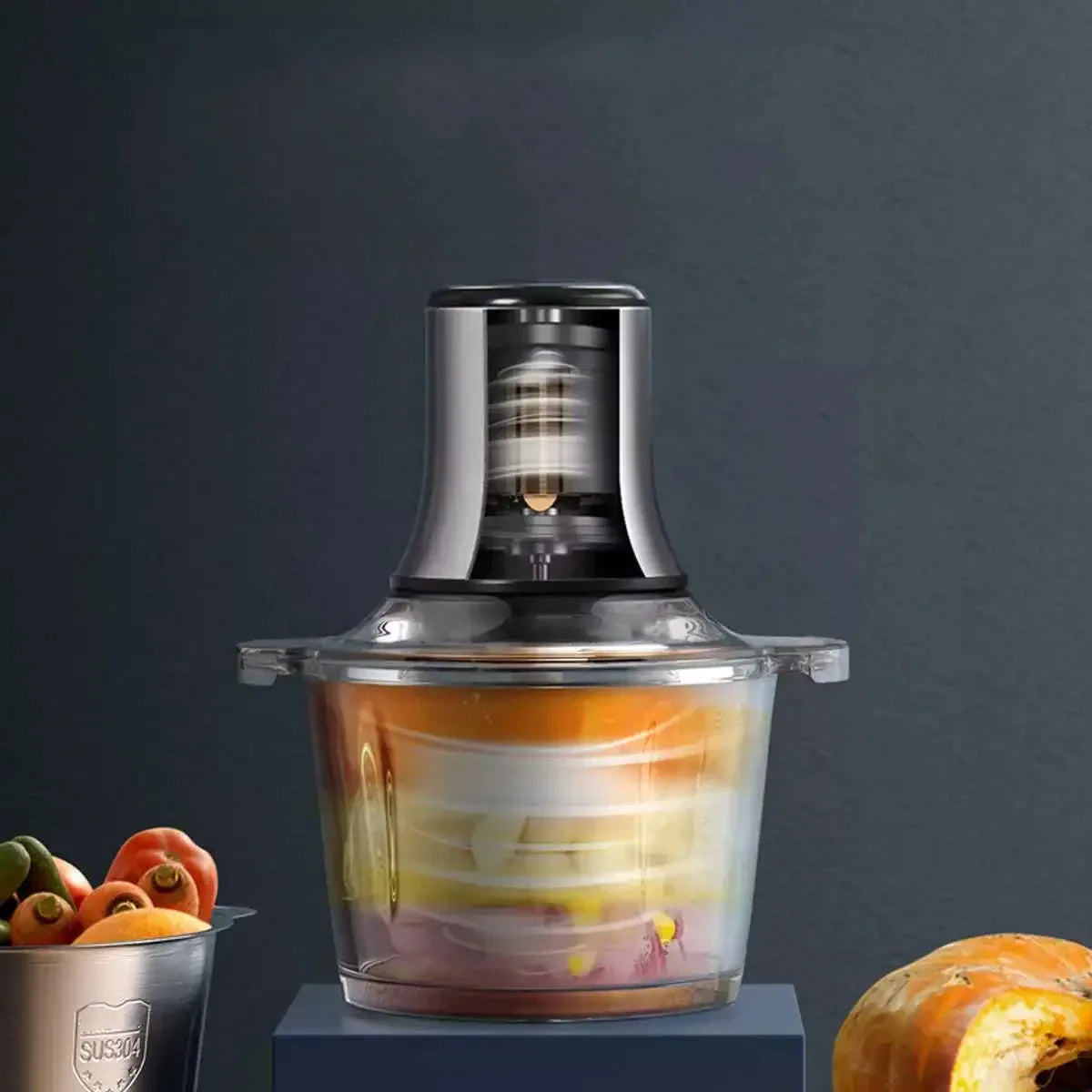 Tocator electric Sokany SK-7015, 4 lame din otel inoxidabil de inalta calitate, 800 W, 4.5L, recipient din Inox, Negru/Inox