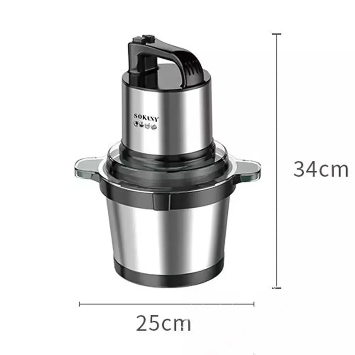 Tocator electric Sokany SK-7028, 4 lame din otel inoxidabil de inalta calitate, 800 W, 4L, recipient din Inox, Negru/Inox