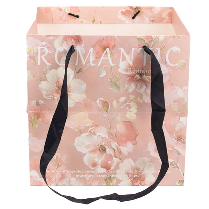 Sacoșă pătrată cu mesaj și mâner textil - roz (set 10 buc) 27.5x27.5cm