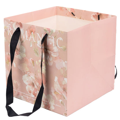 Sacoșă pătrată cu mesaj și mâner textil - roz (set 10 buc) 27.5x27.5cm