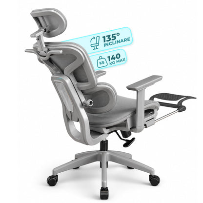 Scaun Ergonomic cu Suport Lombar, 360°, Gaming sau Studiu, Gri
