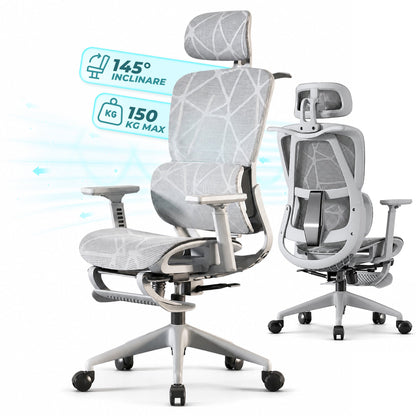 Scaun Ergonomic de Birou, Reglaj Inaltime si Brate 2D/3D, Gri