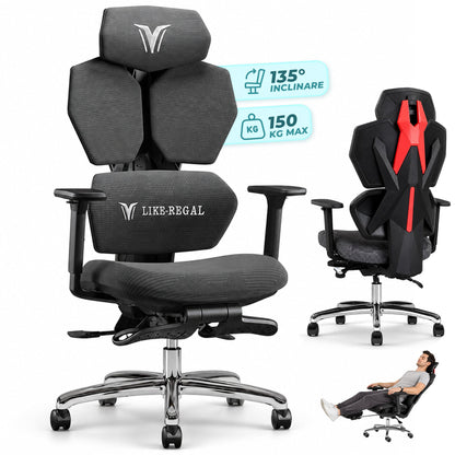 Scaun Gaming Ergonomic Reclinabil cu Plasa Respirabila, Cilindru Clasa 4, Negru