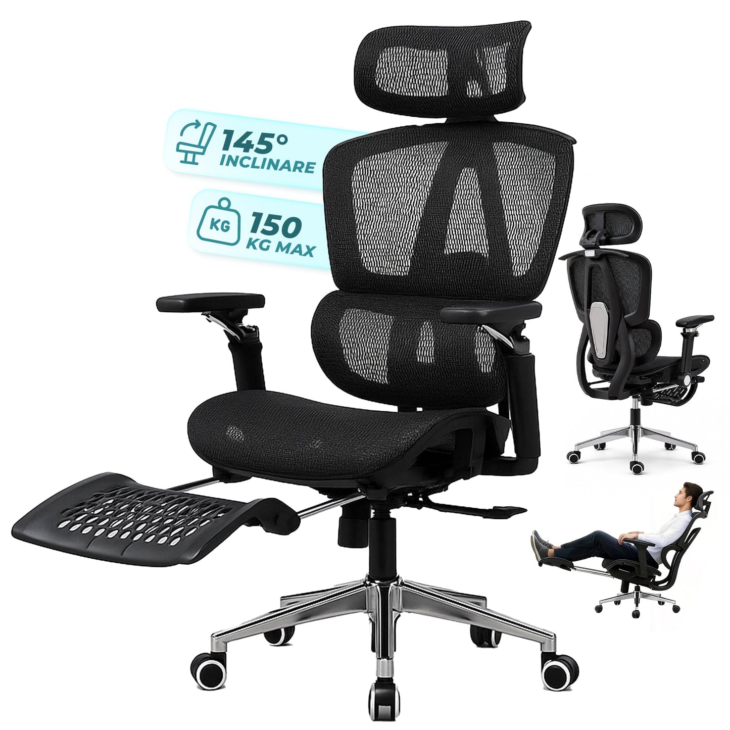 Scaun birou ergonomic Timebox, 360°, 9D armrest, 8D tetiera, Negru