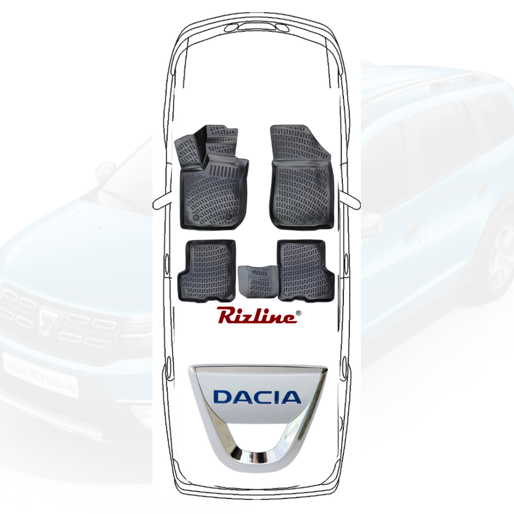 Covorase auto tip tavita Rizline 3D – Dacia Logan 2 (2013–2024) – Set fata + spate