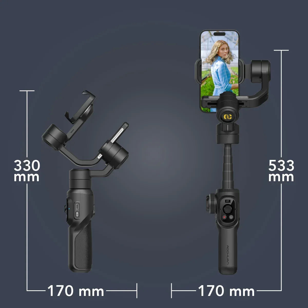 Gimbal Aochuan SMART S2, D6733, cu 3 axe, aplicatie dedicata, Content Creator Edition, Negru Mat