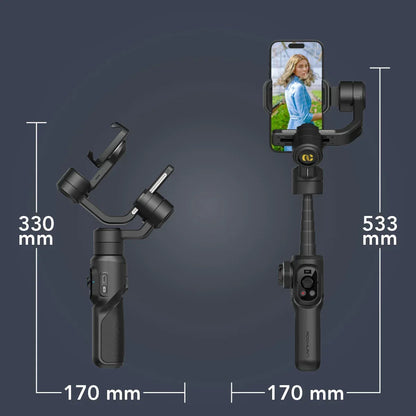 Gimbal Aochuan SMART S2, D6733, cu 3 axe, aplicatie dedicata, Content Creator Edition, Negru Mat