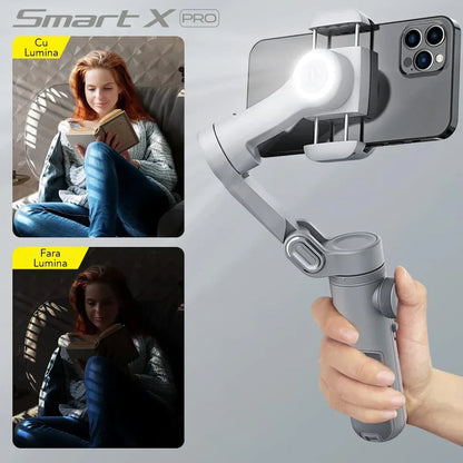 Gimbal Aochuan SMART X PRO, D6731, cu 3 axe, baterie Inclusa, aplicatie dedicata, Content Creator Edition, Gri Mat