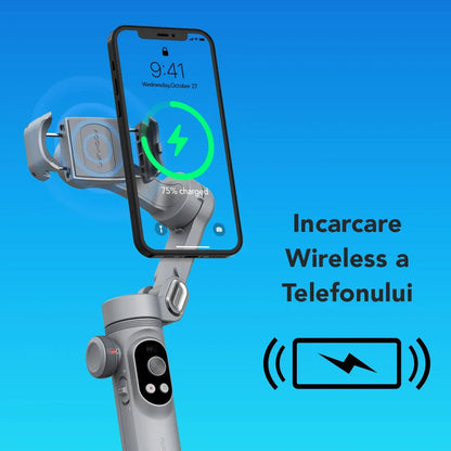 Gimbal Aochuan SMART X PRO-AI, D6732, cu 3 axe, baterie Inclusa, aplicatie dedicata, Content Creator Edition, Gri Mat