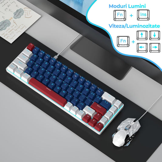 Tastatura Mecanica Gaming Timebox, Blue Switch, 60%, Lumini LED, Albastru / Ab