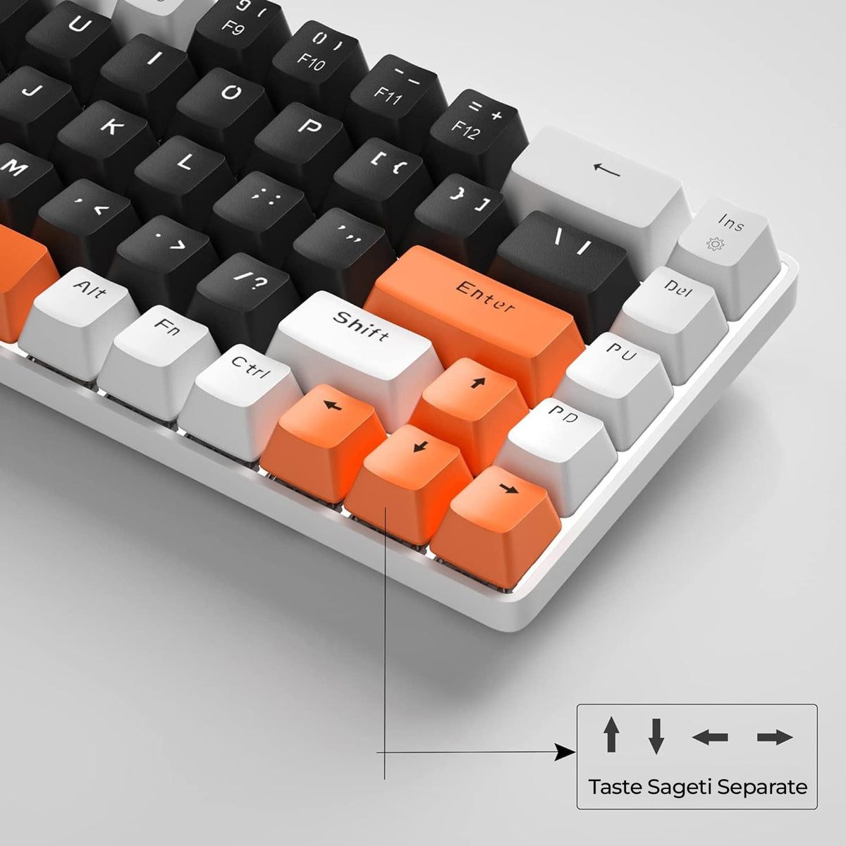 Tastatura Mecanica Gaming Timebox, Blue Switch, 60%, Lumini LED, Portocaliu