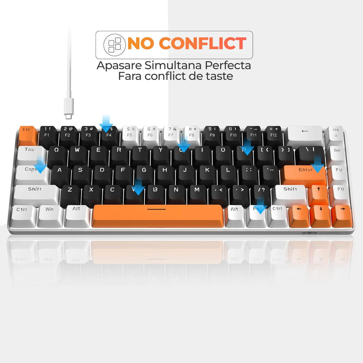 Tastatura Mecanica Gaming Timebox, Blue Switch, 60%, Lumini LED, Portocaliu