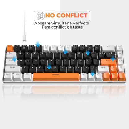 Tastatura Mecanica Gaming Timebox, Blue Switch, 60%, Lumini LED, Portocaliu
