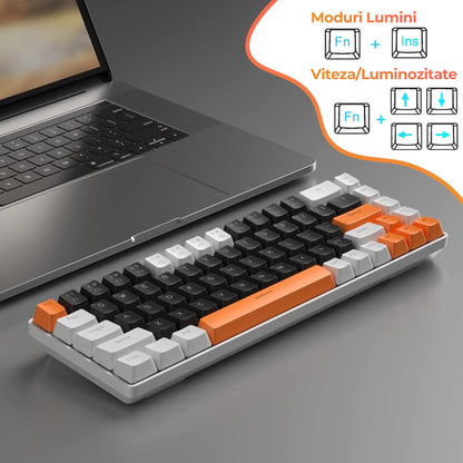 Tastatura Mecanica Gaming Timebox, Blue Switch, 60%, Lumini LED, Portocaliu