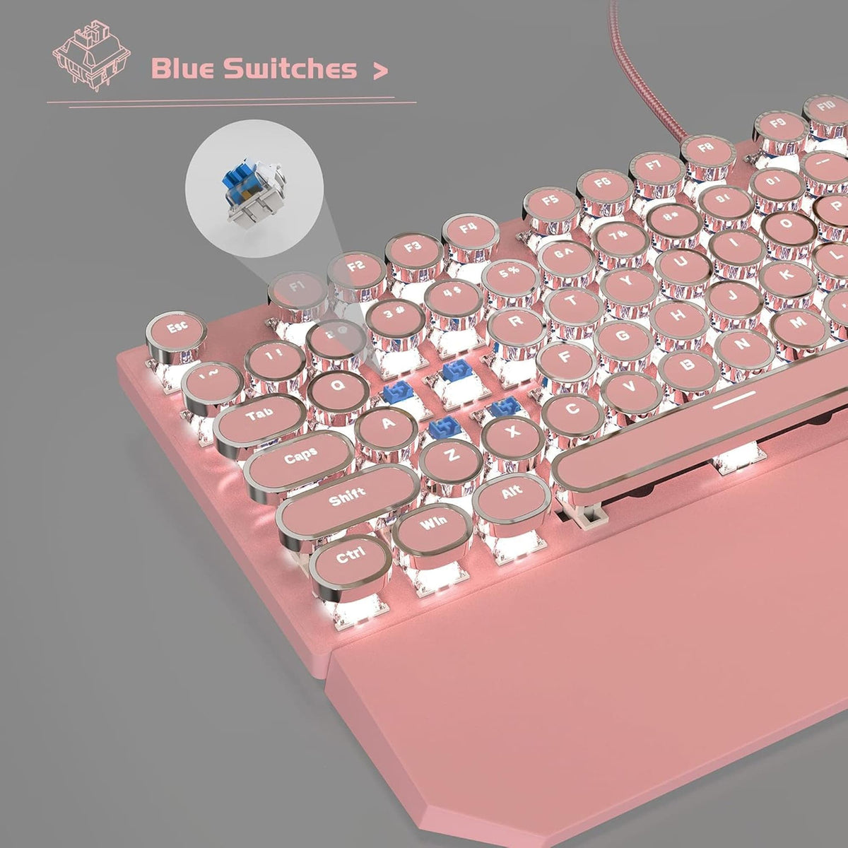 Tastatura Mecanica Gaming Timebox, Blue Switch, iluminare LED, Roz