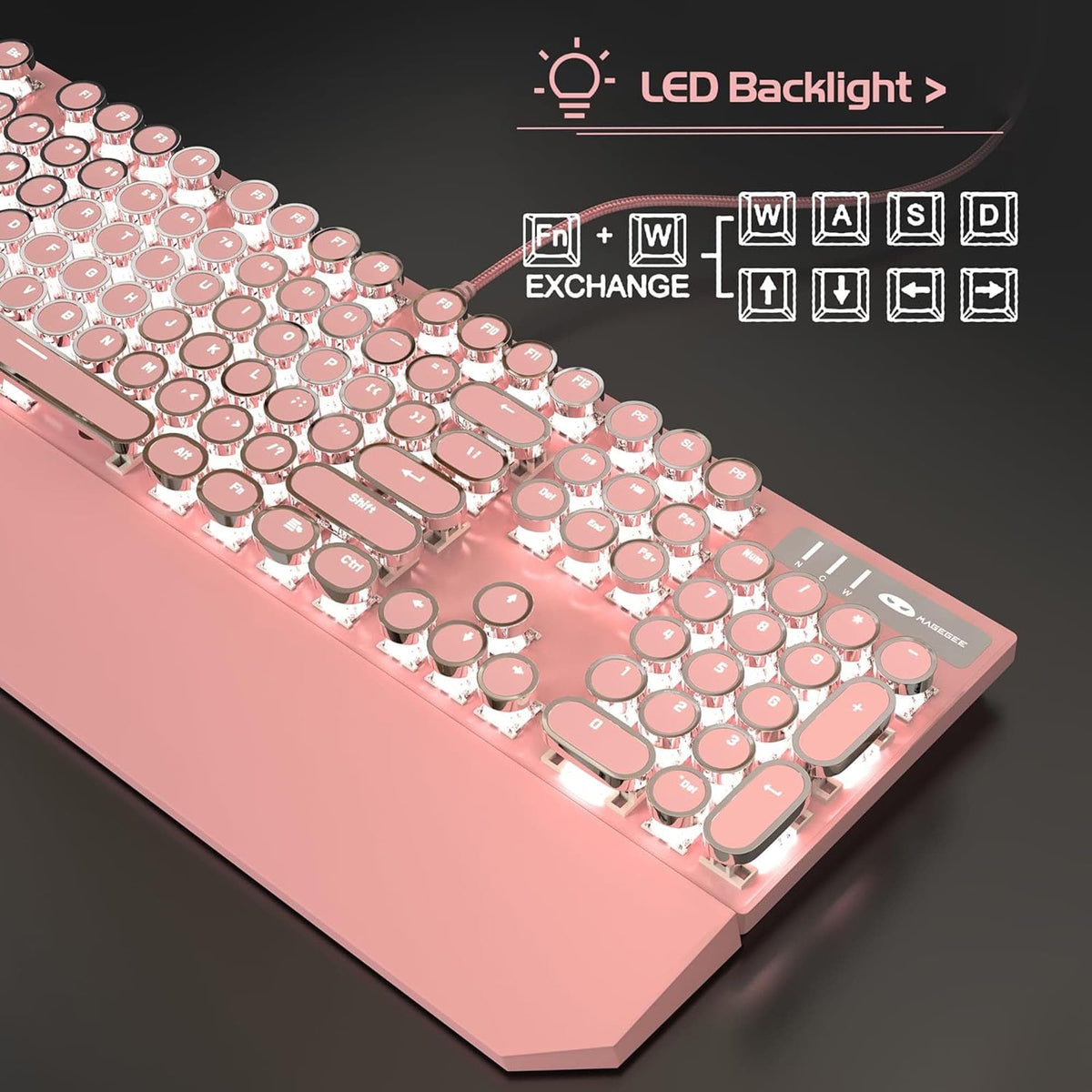 Tastatura Mecanica Gaming Timebox, Blue Switch, iluminare LED, Roz