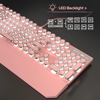 Tastatura Mecanica Gaming Timebox, Blue Switch, iluminare LED, Roz