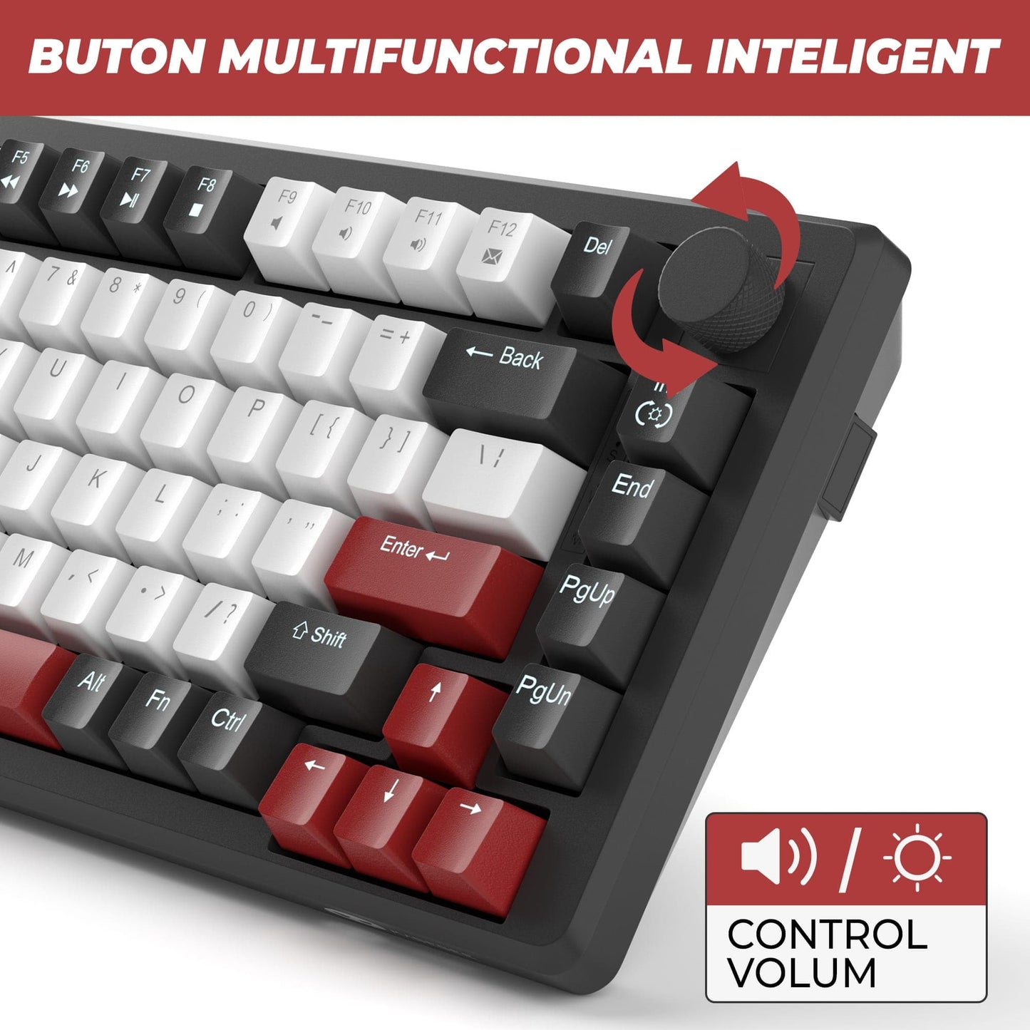 Tastatura Mecanica Gaming Timebox, Red Switch, 75%, Lumini LED, 83 taste, Negru