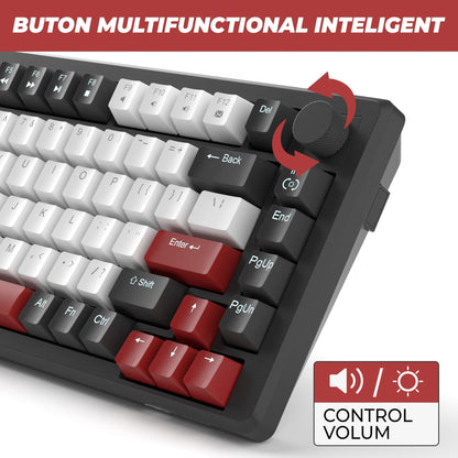 Tastatura Mecanica Gaming Timebox, Red Switch, 75%, Lumini LED, 83 taste, Negru